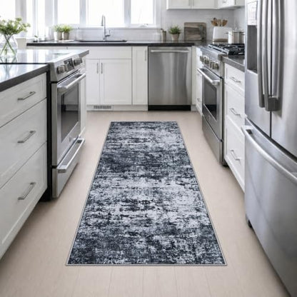 2x6 Washable Runner Rug：Modern Abstract Kitchen Carpet Black - color: Black, size: 2' x 6' (Rectangular)