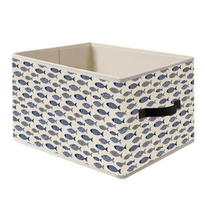 Navy Blue Coastal Beach Fish Storage Basket Organizer - color: Fish