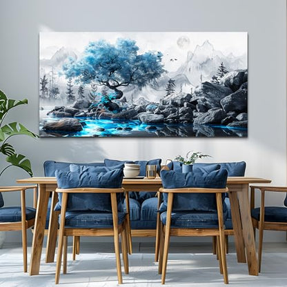 Canvas Wall Art for Living Room Black And White Landscape Tree 30x60 Inches - color: Blue Tree, size: 60"L x 30"W