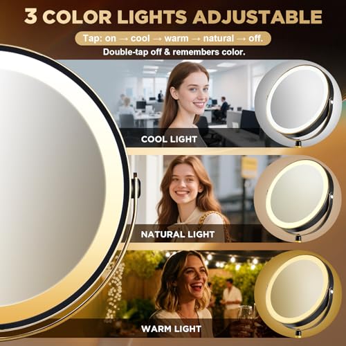 Lighted Makeup Mirror, 20x Magnifying - Matte Black with Gold Trim - color: Matte Black With Gold Trim