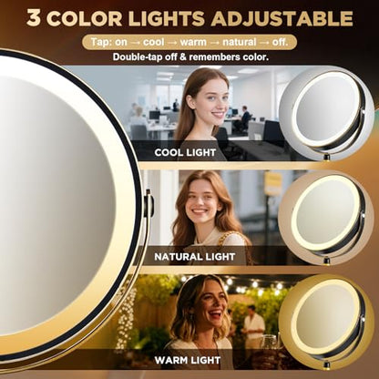 Lighted Makeup Mirror, 20x Magnifying - Matte Black with Gold Trim - color: Matte Black With Gold Trim