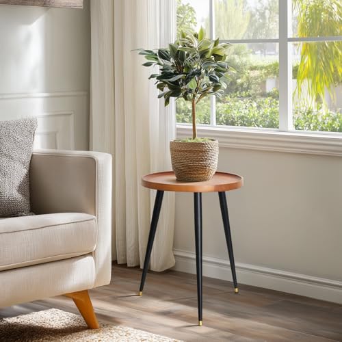 KINNARY Plant Stand Indoor, Mid Century Wood Plant Table Plant Holder with Raised Design,Heavy Duty Metal Tall Flower Pot Stand, Modern Home Decor Small Round Side End Table(11.8"x16") - color: Walnut 11.8"x16"（raised design）