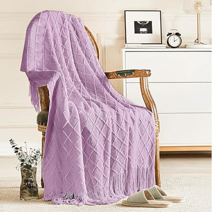 inhand Light Purple Knitted Throw Blanket for Couch and Bed, 50"x60" - color: Lught Purple, size: 50"x60"