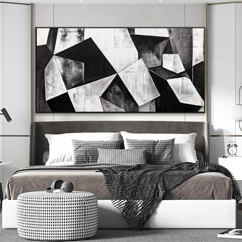 Large Framed Abstract Wall Art For Living Room Geometric Block 29" X 58" - color: Ink Black, size: 58"L x 29"W