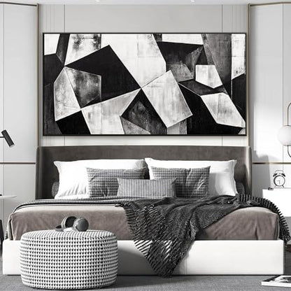 Large Framed Abstract Wall Art For Living Room Geometric Block 29" X 58" - color: Ink Black, size: 58"L x 29"W