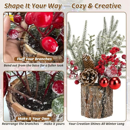 Small Christmas Table Centerpiece with Pinecones & Red Berries, Rustic Farmhouse Christmas Centerpieces for Coffee Bar, Mantel, Kitchen Island, Window Sill & Entryway Table Holiday Decor (2pcs
