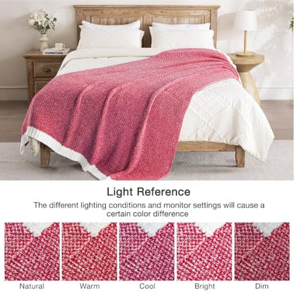 Exclusivo Mezcla Reversible Knit Throw Blanket for Couch, Heather Red - color: Heather Red, size: Throw (50"x60")