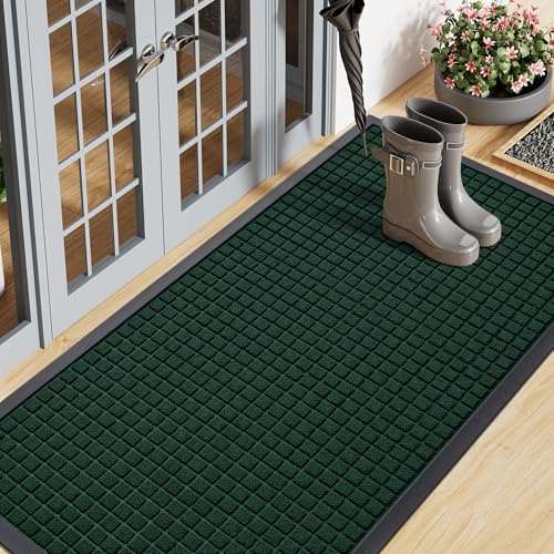 Smiry Front Door Mat Outside Entrance, Natural Rubber Doormat, 59x23 Inch - color: Black Green, size: 59" X 23"
