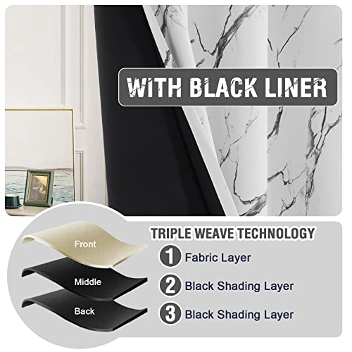 H.VERSAILTEX 100% Blackout Curtains 84 inch Length 2 Panels Set Marble Designs Printed Drapes Thermal Curtains for Bedroom with Black Liner Sound Proof Curtains, Grey - color: Marble- Grey, size: 52"W x 84"L (Pack of 2)