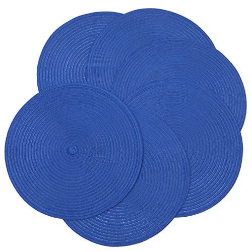 SHACOS Round Placemats Set of 6 Washable 15 inch Round Table Mats Cotton Polyester Woven Braided Place Mats for Dining Table (Blue, 6) - color: Blue, size: Set of 6