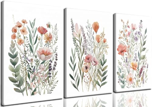 CHTEXA Watercolor Botanical Canvas Wall Art, 3 Piece Gallery Wrapped, 12x16 - color: Colorful flowers, size: 12x16 inch