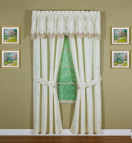 Today's Curtain Verona Reverse Embroidery Panel Pair and Tiebacks, 84", Ecru/Rose, 80" W X 84" L - color: Ecru/Rose, size: 80"W x 84"L (Pack of 1)