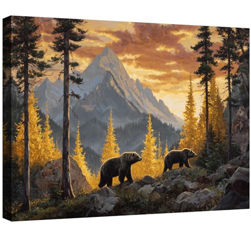 Halioyo Bears Canvas Wall Art, Mountain Forest Wall Decor(12x16 in) - color: Painting-17, size: 16"L x 12"W
