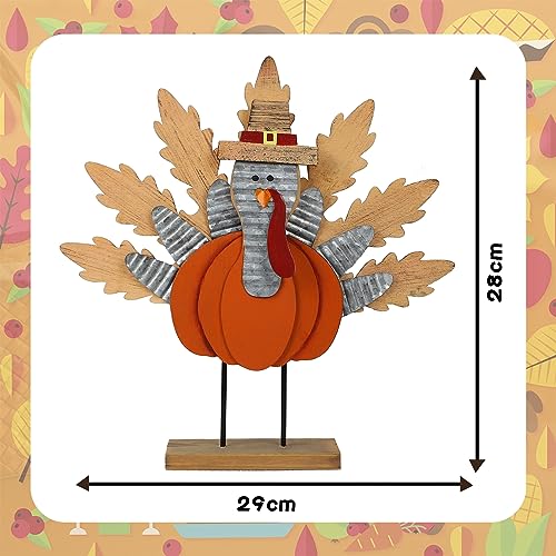Aoutrow 2 Pack Thanksgiving Wooden Turkey Decoration, 11.3" Indoor Standing Turkey Pumpkin Decor for Home Office Bedroom Kitchen Thanksgiving Harvest Day