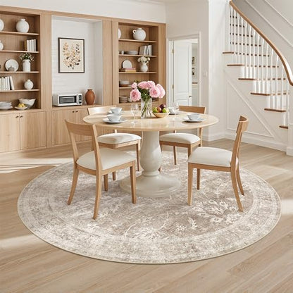 Madane Washable Round Rug 8ft for Living Room, Soft Natural Rug Brown/Sand - color: Brown/Sand, size: 8' (Round)