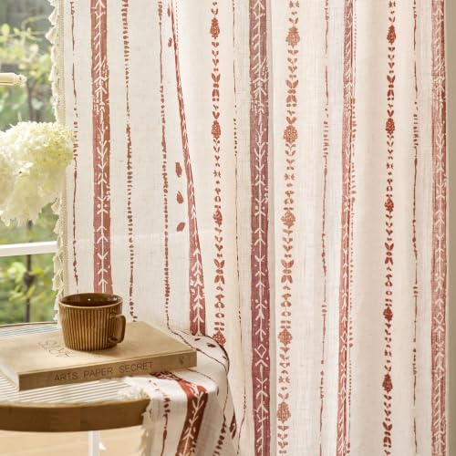Terracotta Boho Curtains for Living Room with Tassel 63 Inch 2 Panel - color: T-terracotta, size: 52"W x 63"L (Pack of 2)