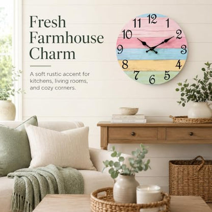 CHYLIN Wall Clock Silent Non-Ticking Battery Operated Pink Green Colorful - color: C-pink Blue, size: 8 inch