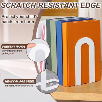 Chunful 6 Pcs White Metal BookEnds Shelves, 7.5 x 5.75 x 3.5 in - color: White, size: 7.5*5.75*3.5inch