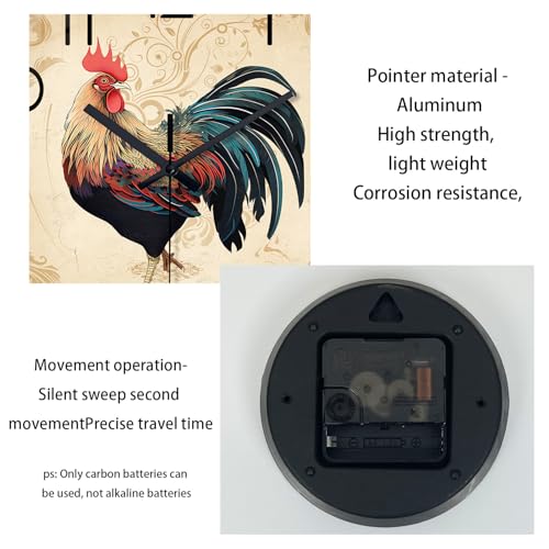 XNM Brown Rooster Wall Clocks Battery Operated 14 Inch - color: Brown Rooster, size: 14 Inch