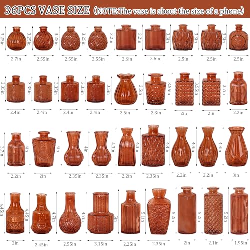 Set of 36 Glass Bud Vases Small Flower Vases for Centerpieces (Dark Amber) - color: Dark Amber