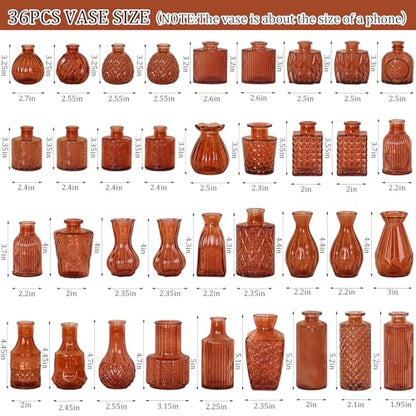 Set of 36 Glass Bud Vases Small Flower Vases for Centerpieces (Dark Amber) - color: Dark Amber