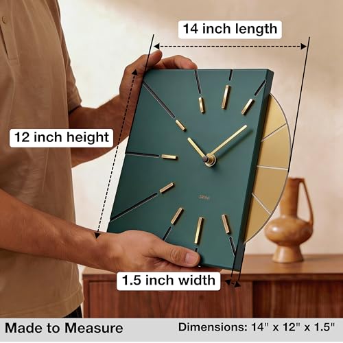 Driini Mid Century Modern Wall Clock, Battery Operated, Green and Gold - color: Green
