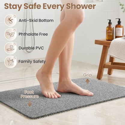 LuxStep Shower Mat Bathtub Mat,24x16 inch, Non-Slip Bath Mat with Drain, Quick Drying PVC Loofah Bathmat for Tub,Shower,Bathroom (Phthalate Free,Grey) - color: Stylish Grey, size: 24" x 16"