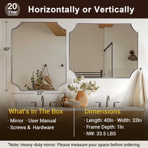 ANDY STAR Scalloped 32"x40" Brushed Nickel Wall Mounted Mirror - color: Brushed Nickel, size: 40"L x 32"W