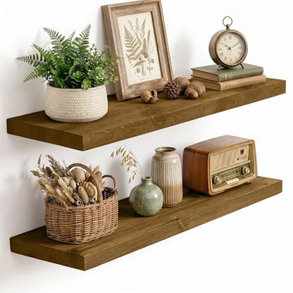 Solid Wood Floating Shelves for Wall 30 inch,Grey Wooden Shelf Set of 2 - color: Grey, size: 30inches-2P