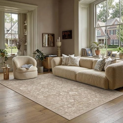 HUGEAR 5x7 Beige Neutral Area Rugs Washable Rug Carpet - color: Beige, size: 5' x 7' (Rectangular)