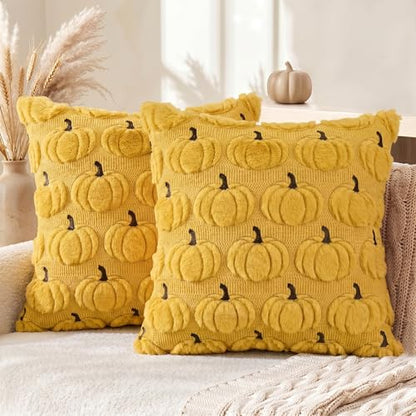 AVOIN colorlife Yellow Fall Pumpkin Throw Pillow Covers 18x18 Inch - color: Yellow, size: 18" x 18" (Pack of 2)