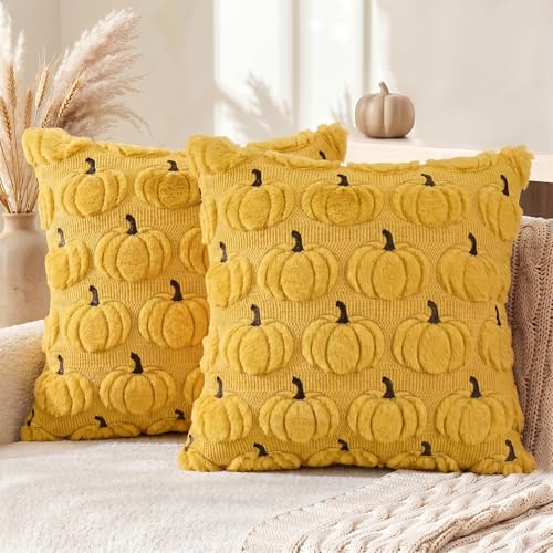 AVOIN colorlife Yellow Fall Pumpkin Throw Pillow Covers 20x20 Inch - color: Yellow, size: 20" x 20" (Pack of 2)