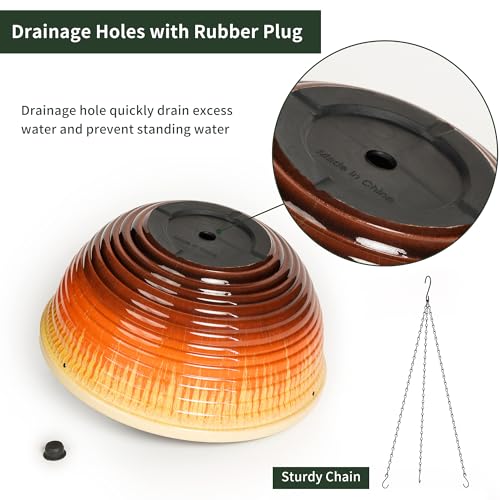 12 inch Large Hanging Planters with Drainage Hole, 2 Pack - color: Orange Glaze, size: 12 Inch