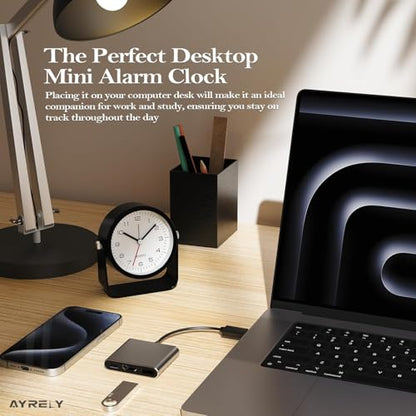 AYRELY® 3.5" Small Analog Travel Alarm Clock, Battery Operated Desk Clock - color: Black