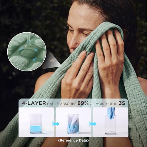 Bedsure 100% Cotton Muslin Blankets for Adults, Large Throw, Sage Green - color: 02 - Sage Green, size: Throw XL (50" X 70")
