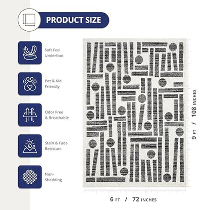 Abani Nomad Cream & Grey Area Rug 6' x 9' for Living Room, Bedroom - Geometric Pattern - Durable & Easy to Clean - size: 6x9