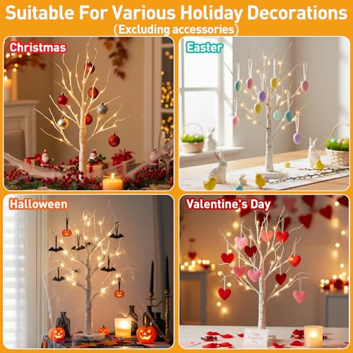 Vanthylit Lighted Tree, White Birch Tree with LED Lights, Prelit Artificial Tree with Timer, Centerpiece Tree Light for Christmas Decorations, Light Up Tabletop Tree Home Decor (2 FT, Warm White) - size: 2ft