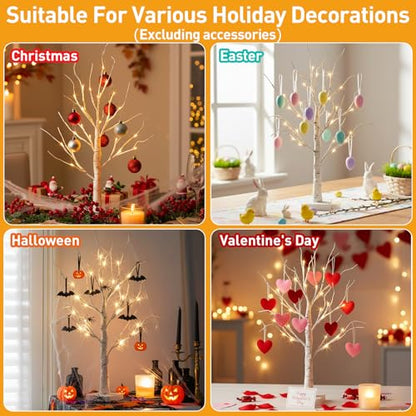 Vanthylit Lighted Tree, White Birch Tree with LED Lights, Prelit Artificial Tree with Timer, Centerpiece Tree Light for Christmas Decorations, Light Up Tabletop Tree Home Decor (2 FT, Warm White) - size: 2ft