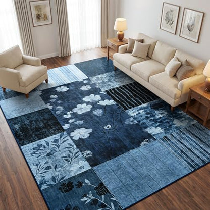 6'x9' Blue Patchwork Geometric Area Rug - color: Blue, size: 6' x 9' (Rectangular)