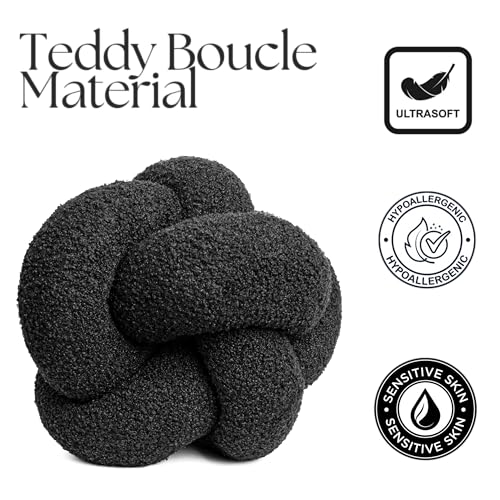 SAMIAH LUXE 12 in Boucle Knot Pillow Ball, Charcoal Black Teddy Sherpa - color: Charcoal