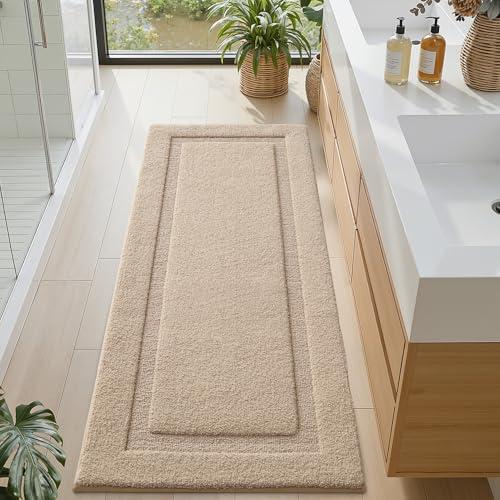 LUMI Ultra Soft Bathroom Runner Rugs, Non Slip Bath Mat 24x60, Beige - color: Beige, size: 24" X 60"