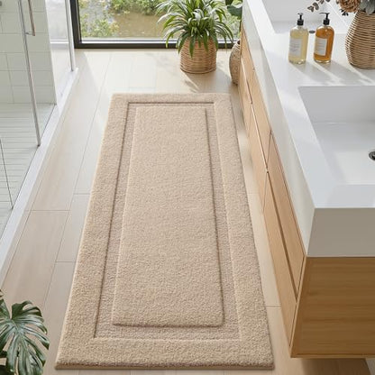 LUMI Ultra Soft Bathroom Runner Rugs, Non Slip Bath Mat 24x60, Beige - color: Beige, size: 24" X 60"