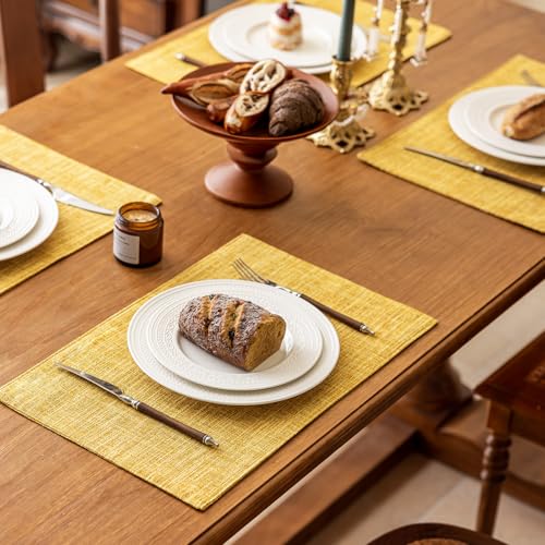 KXN Placemats Set of 4, Durable Dual-Layer Fabric Table Mats, Yellow - color: Yellow