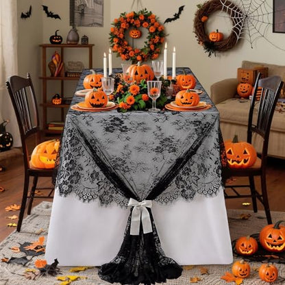 Black Lace Tablecloth Farmhouse Table Fabric 60x120 Inch for Halloween - color: Black, size: 120" x 60" (1Pc Rectangular)