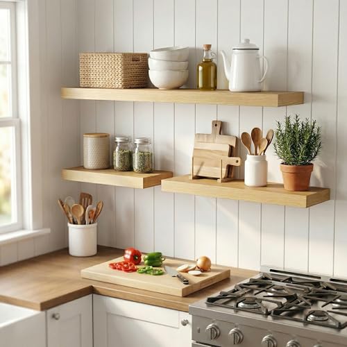Venusmiles 12 inch Deep Floating Shelves for Wall, 24" Wide, Oak, 2-Pack - color: Oak Finish, size: 24"w x 12"d, 2p