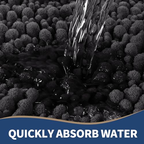 Yimobra Bathroom Rugs Sets 2 Piece, Super Absorbent Bath Mat Set, Dark Grey - color: Dark Grey, size: 24''x17''+24''x20''U-Shaped