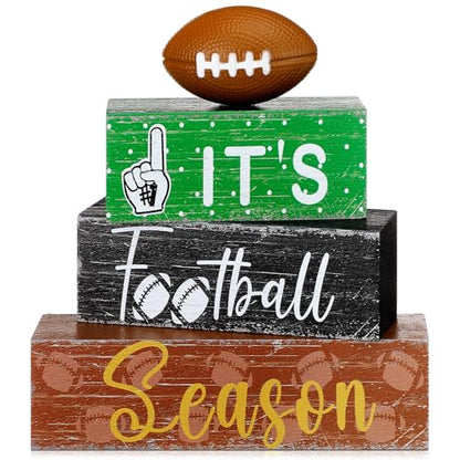 Geelin 4 Pcs Football Wooden Table Decorations Football Tiered Tray Decor - style: Football