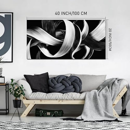 Modern Abstract Wall Art Black and White Curve Line Decor 20"X40" - size: 20"L x 40"W