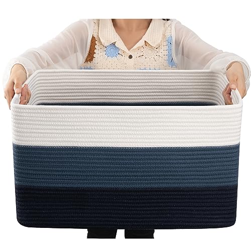 OIAHOMY Blanket Basket Laundry Basket Dog Toy Basket 75L Gradient Blue - color: Gradient Blue, size: 22”x17”x12”