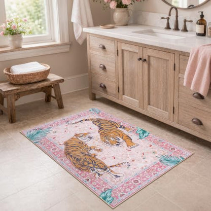 Moynesa Pink Tiger 2x3 Entryway Rug, Washable Boho Rug for Girls Bedroom - color: Pink, size: 2' x 3' (Rectangular)